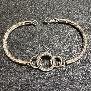 Crystal Halo Triple Ring Silver-Tone Oval Shaped Bracelet